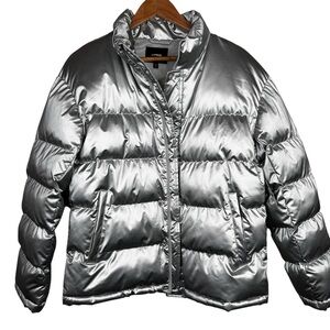 Express Metallic Silver Puffer Jacket